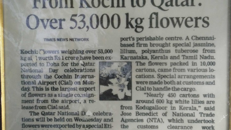 Kochi to Qatar and 50,000 Kg of flowers